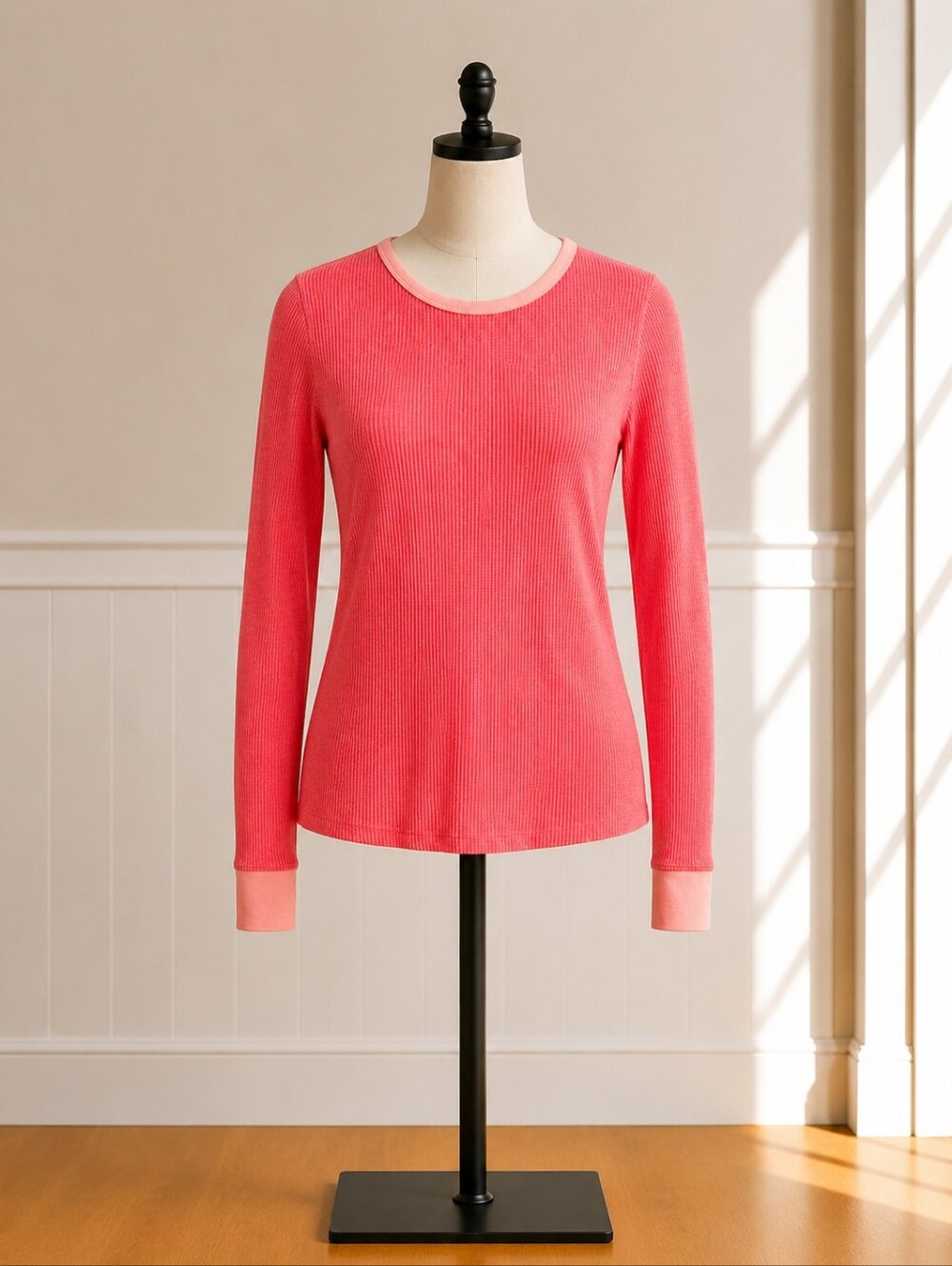 American Eagle Pink Ribbed Long Sleeve Tee